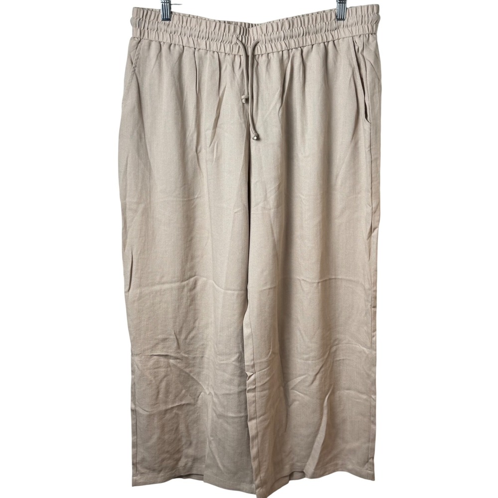 Halara High Wasted Drawstring Wide Leg Pants 1X Linen Feel Petite NEW Cream